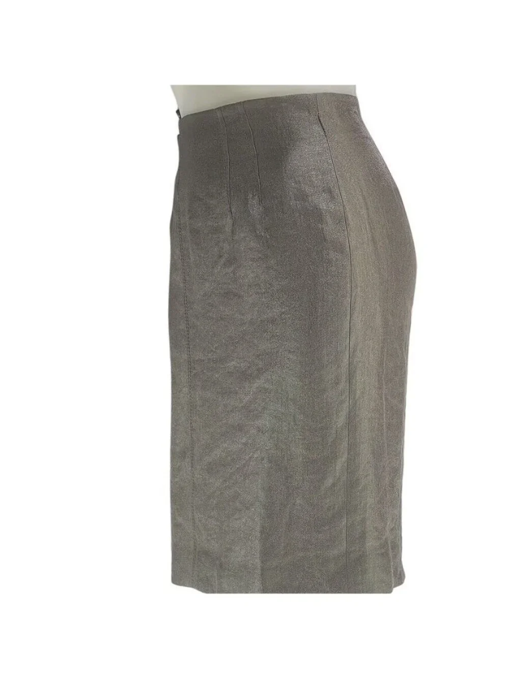 Gray Metallic Pencil Skirt With Back Zipper Closure & Subtle Sheen